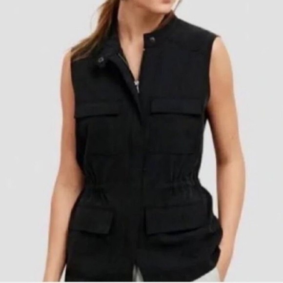 Smart Set Black Button & Cinch Waist Tie Front Sleeveless Lightweight Shirt Top - Picture 1 of 12